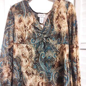 MKM Pretty Sparkle Plenty Top with golden threads, empire waist and cinched V-ne